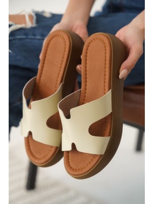 Zerenyus Malibu Premium Bej Hakiki Deri Terlik