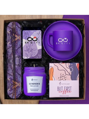 BK Gift Bk Kurumsal Promosyon 10 Adet Mor Fincan Kahve Seti – Mum ve Tütsü Seti
