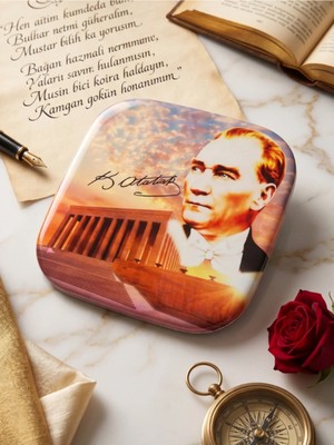 Gifi Atatürk Baskılı Magnet & Bardak Altlığı 9x9 cm