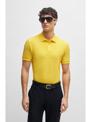 Boss Erkek Pamuklu Polo Yakalı Düğme Kapamalı Kısa Kollu Sarı3 Polo Yaka T-Shirt 50468301-755