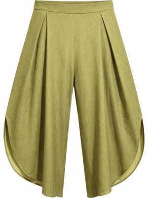 Mixray 4897 Kadın Yırtmaçlı Pileli Asimetrik Dökümlü Pantolon Olive