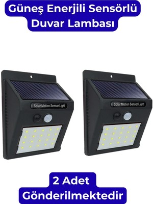 Saravita 2 Adet Bahçe Aydınlatma Solar LED Işık Sensörlü Duvar Lambası Su Geçirmez Otomatik