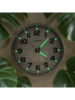 Bahat Fosforlu Sessiz Akar Saniye Bombeli Cam Duvar Saati Gümüş Çap 28 cm