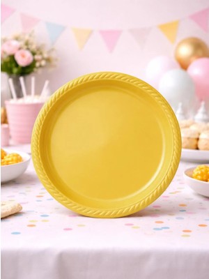 Parti Adresi Plastik Tabak Doğum Günü Parti Tabağı Sarı 21 cm 25'li