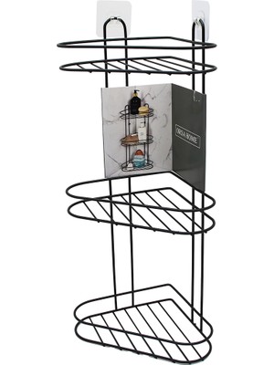 TKÇ 3 Katlı  Siyah Metal Köşe Rafı