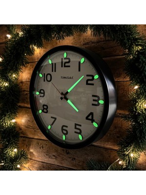 Bahat Fosforlu Sessiz Akar Saniye Bombeli Cam Duvar Saati Siyah Çap 28 cm