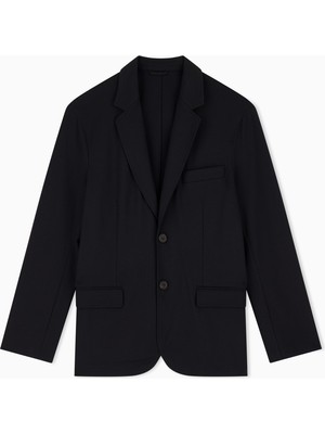 Emporio Armani Erkek Viskoz Karışımlı Kabartma Kare Desenli Tek Düğmeli Cep Detaylı Siyah Ceket EM005892 AF24843-UC001