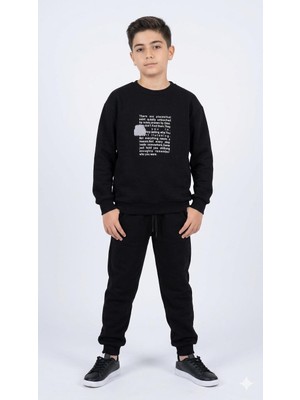 HaanBebe Erkek Çocuk Siyah Şardonlu Üç Iplik Sweatshirt ve Eşofman Takımı