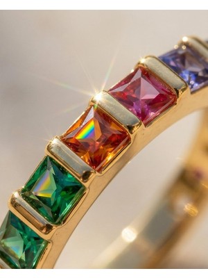 Mervan Takı Renkli Baget Taşlı Çelik Yüzük – Ayarlanabilir Modern Tasarım