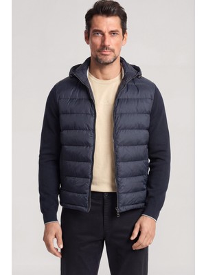 Paul & Shark Erkek Normal Kalıp Kapitone Tasarımlı Kapüşonlu Fermuarlı Lacivert Ceket 26412360-013