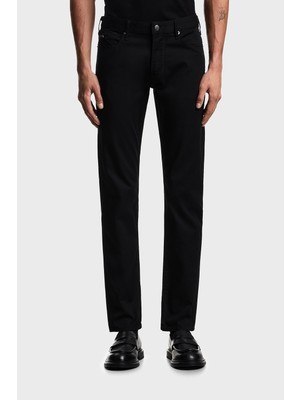 Emporio Armani Erkek Slim Fit Pamuklu Dar Paça Deri Logo Etiketli Siyah Jeans EM000121 AF22611-UC001
