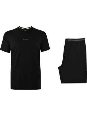 Boss Erkek Normal Kalıp Logo Detaylı Beli Lastikli Esnek Dokuma Kumaş Siyah Pijama Takımı 50561525-001