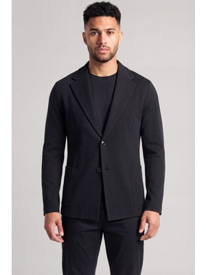 Emporio Armani Erkek Düğme Detaylı Çentikli Yaka Uzun Kollu Siyah Ceket EM005182 AF23760-UC001