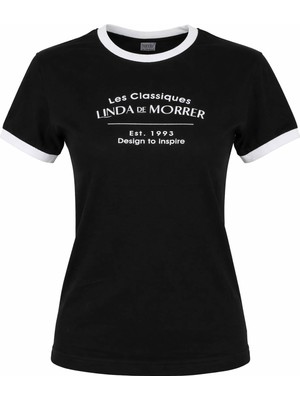 Trender Linda O Yaka Relaxed Fit Siyah - Beyaz Kadın T-Shirt 26YDT1000016