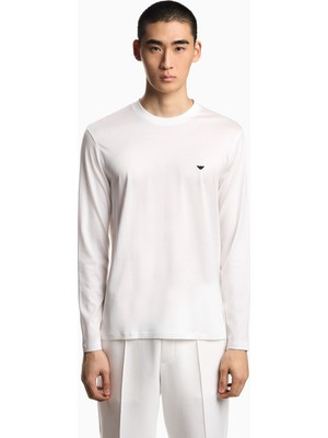 Emporio Armani Erkek Slim Fit Bisiklet Yakalı Uzun Kollu Beyaz Sweatshirt EM004591 AF13747-U0003