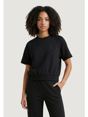 Armani Exchange Kadın Yuvarlak Yaka Kısa Kol Düz Regular Fit Siyah Sweatshirt XW002050 AF21298-UC001