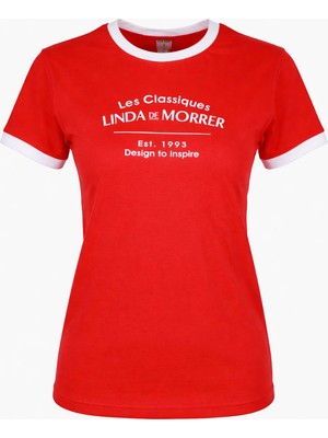 Trender Linda O Yaka Relaxed Fit Kırmızı - Beyaz Kadın T-Shirt 26YDT1000016