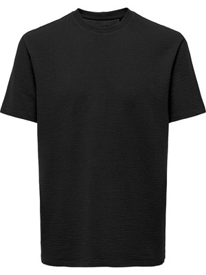 Only & Sons  Onskıan Lıfe Reg Seersucker Ss Tee Noos Siyah Erkek T-Shirt 22028692