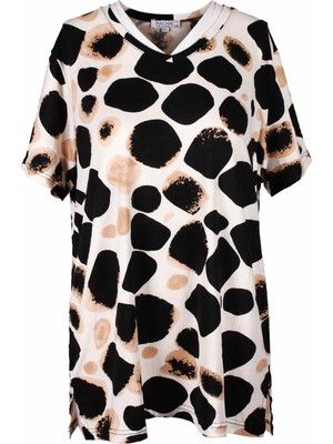 Trender Puantiye V Yaka Bej Kadın Bluz 26YDT1000102