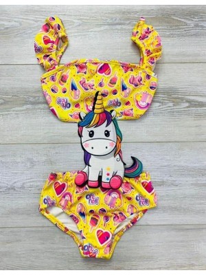 Monsterçocuk - Kız Çocuk Deniz Kızı Bikini Takım Fırfırlı Askılı, Renkli Yazlık Mayo Seti