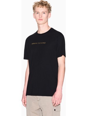 Armani Exchange Erkek Bisiklet Yaka Ax Baskı Desen Kısa Kol Regular Fit Siyah T-Shirt XM002827 AF12308-UC001