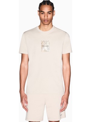 Armani Exchange Erkek Kısa Kol Bisiklet Yaka Rahat Kesim Bej T-Shirt XM002501 AF10356-U1148