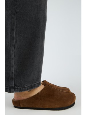 Manijero Melissa Kadın Hakiki Deri Önden Dikişli Sabo Taba Terlik