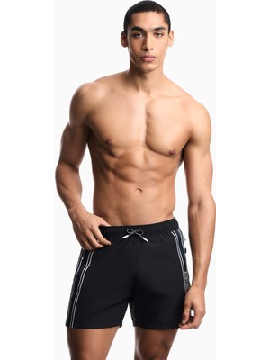 Erkek Lastikli Bağcıklı Bel Cep Kenarı Emporio Armani Yazı Desen Siyah Deniz Şortu EM000583 AF20426-UC001