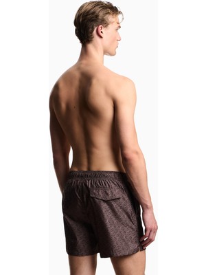 Emporio Armani Erkek Hızlı Kuruyan Logo Desenli Kumaş Lastikli ve Ip Bağlamalı Bel Normal Kalıp Kahverengi Mayo EM000583 AF20448-F8039