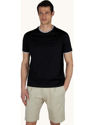 Paul & Shark Erkek Regular Fit Yuvarlak Çizgili Yakalı Metalik Logo Detaylı Kısa Kollu Siyah T-Shirt 26411008SMA-011