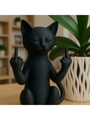 M2S Zencat - Esprili Mat Siyah Dekoratif Kedi Figürü