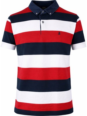 Trender 457 Kot Yaka Ringel Kırmızı Erkek Polo Yaka T-Shirt 26YK37000017