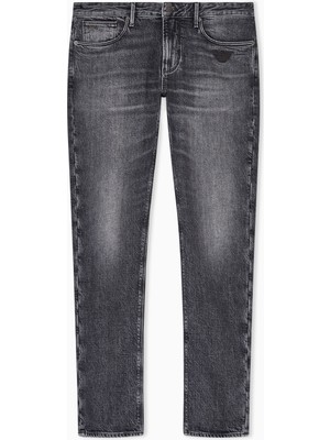 Emporio Armani Erkek Normal Kalıp Eskitme Desenli Kartal Logo Işlemeli Gri Jeans EM000121 AF17860-M8001