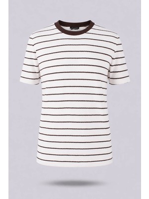 Trender Çizgili Ekru Erkek T-Shirt 4039