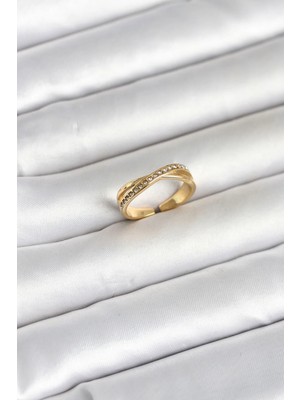 Inure Jewelry 316L Çelik Gold Renk Zirkon Taşlı Kadın Yüzük