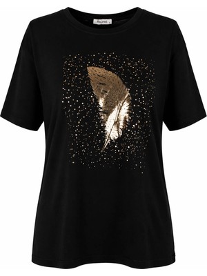 Trender Yaprak Baskı Siyah Erkek T-Shirt 26YDT1000095