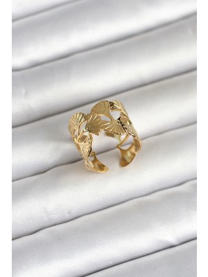 Inure Jewelry 316L Çelik Gold Renk Yelpaze Model Kadın Yüzük