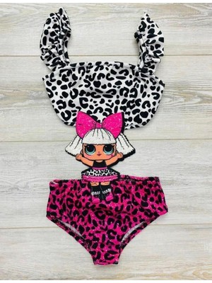 Monsterçocuk - Kız Çocuk Deniz Kızı Bikini Takım Fırfırlı Askılı, Renkli Yazlık Mayo Seti