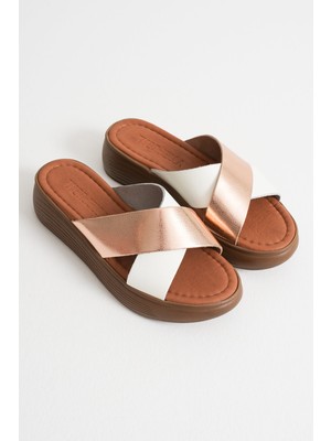 Zerenyus Dallas Premium Günlük Beyaz Hakiki Deri Kadın Terlik