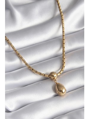 Inure Jewelry 316L Çelik Gold Renk Yılan Sırtı Zincir Model Damla Sallantı Kadın Kolye