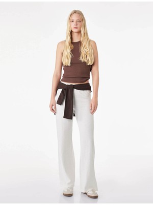 Koton Geniş Paça Ekru Kadın Pantolon 6SAL40021IK