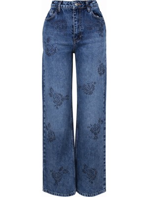 Trender 8062 Taşlı Mavi Kadın Jean Pantolon 26YH27000043
