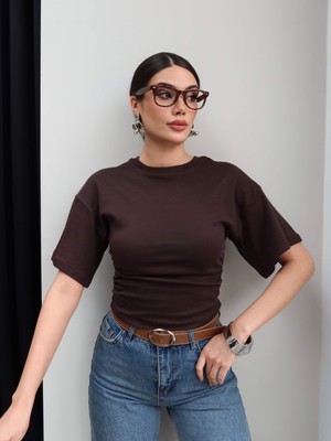 Esra Helvacı Yan Büzgülü Crop Tshirt