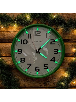 Bahat Fosforlu Sessiz Akar Saniye Bombeli Cam Duvar Saati Yeşil Çap 28 cm