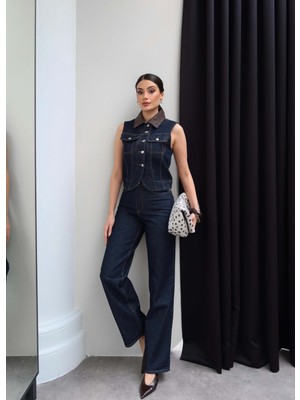 Esra Helvacı Denim Yelek Pantolon Takım