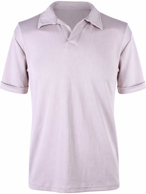 Trender 26YSS9000022 Gri Erkek Polo Yaka T-Shirt Fitilli Yarım Patlı