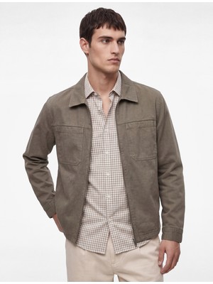 Koton Regular Fit Uzun Kollu Cepli Klasik Yaka Gabardin Fermuarlı Gömlek
