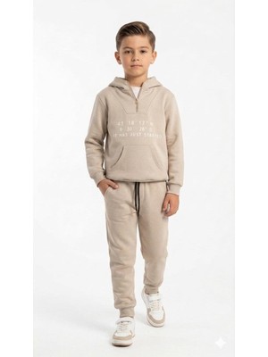 HaanBebe Erkek Çocuk Alt Üst Takım Yarım Fermuar Kapüşonlu Sweatshirt ve Eşofman Altı