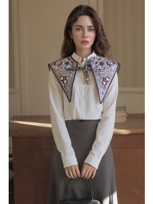 Walkenzo Velora Zarif Motifli Kadın Omuz Şalı – Fular Yaka (Yakalık)