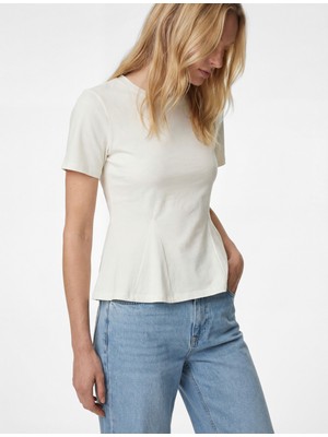 Koton Pamuklu Slim Fit Kısa Kollu Bisiklet Yaka Peplum Basic Tişört